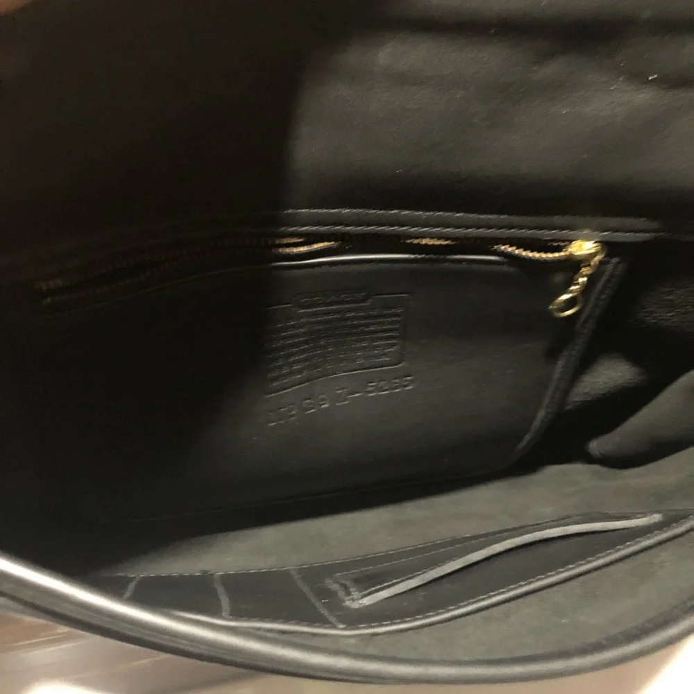 Coach Black Leather Laptop Briefcase with Gold Turn-Lock